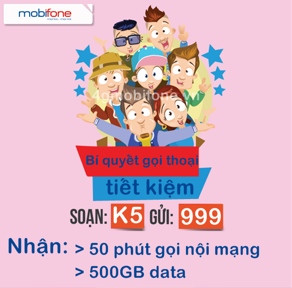 Đăng ký gói K5 Mobifone chỉ 5000đ được 50 phút gọi và 500MB