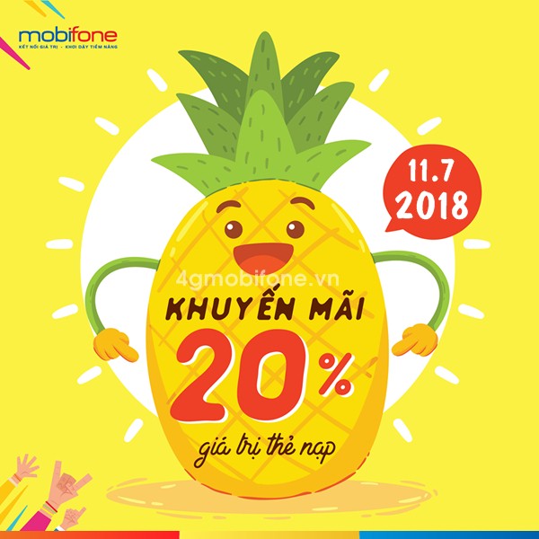 Mobifone khuyến mãi 20% giá trị thẻ nạp cho thuê bao trả trước ngày 11/7/2018