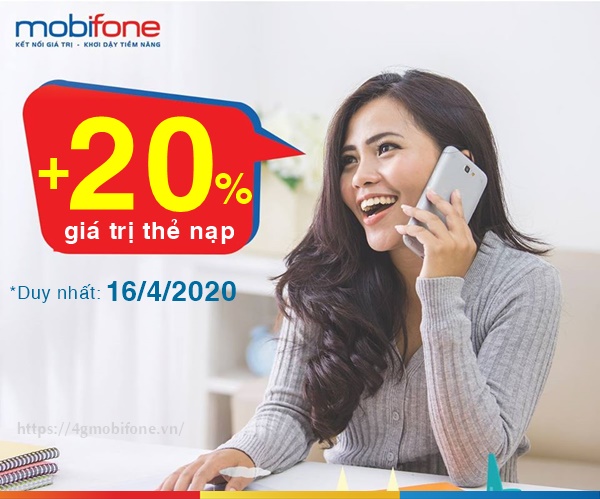 Mobifone khuyến mãi tặng 20% thẻ nạp ngày vàng toàn quốc 16/4/2020 