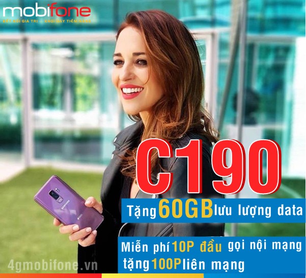 Đăng ký gói C190 Mobifone giá 190.000đ có ngay 150GB + 190 phút ngoại mạng