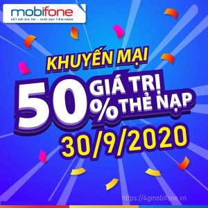 Mobifone khuyến mãi 50% thẻ nạp duy nhất ngày 30/9/2020