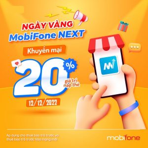 Mobifone khuyến mãi tặng 20% trực tuyến duy nhất 12/12/2022